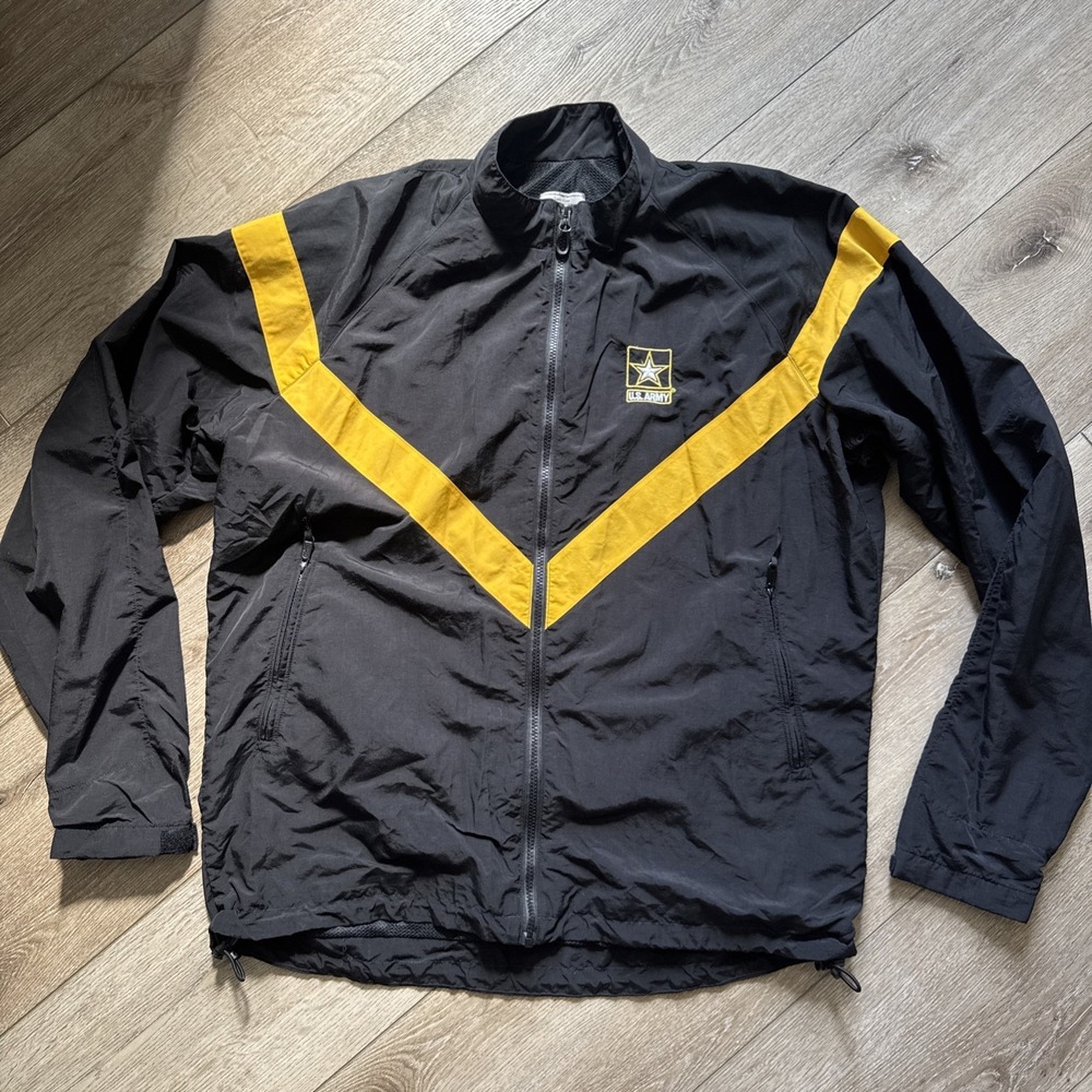 US Army Men's Windbreaker Jacket Black Yellow Colorblock L/XL Regular Full Zip
